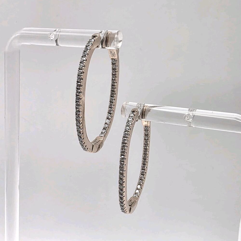 Inside Out Oval Hoop Earrings Rose Gold Over Sterling Silver 925 CZ Pave